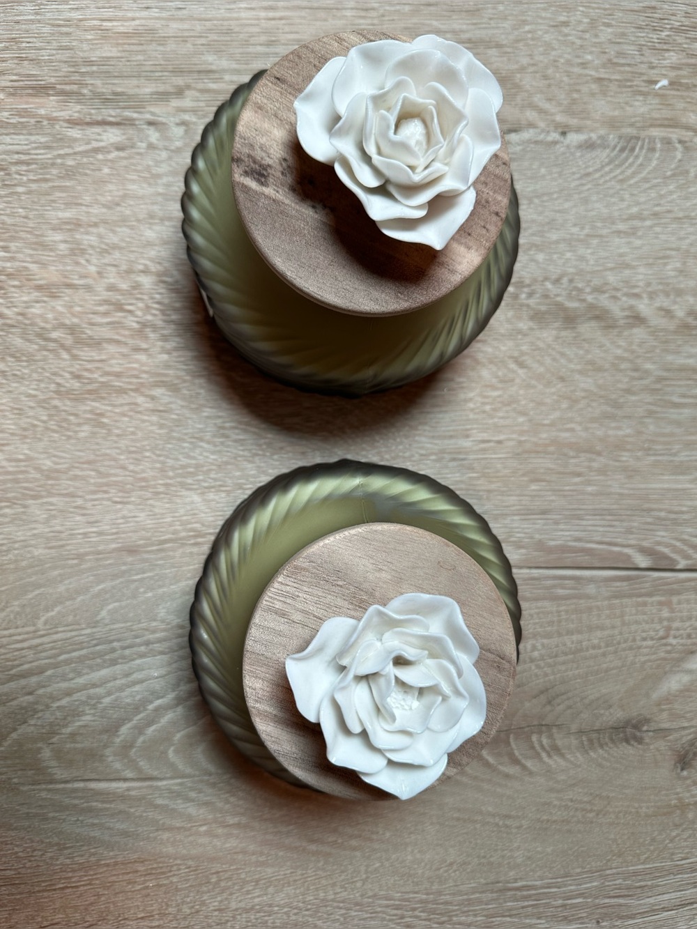 Water Lily Glass Jar Candle with White Floral Lid - Set of 2 - Picture 9 of 9